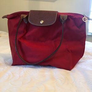 Longchamp Small Red Le Pliage Nylon Shoulder Tote